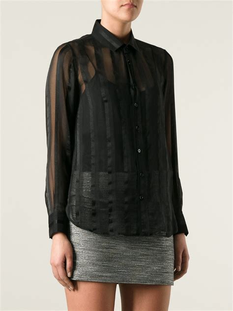 ysl black vertical velvet and sheer striped top|Saint Laurent Tops for Women .